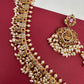 Goddess Lakshmi CZ Red Green Stone Guttapusalu Necklace