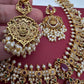 Goddess Lakshmi CZ Red Green Stone Guttapusalu Necklace