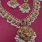Goddess Lakshmi CZ Red Green Stone Guttapusalu Necklace