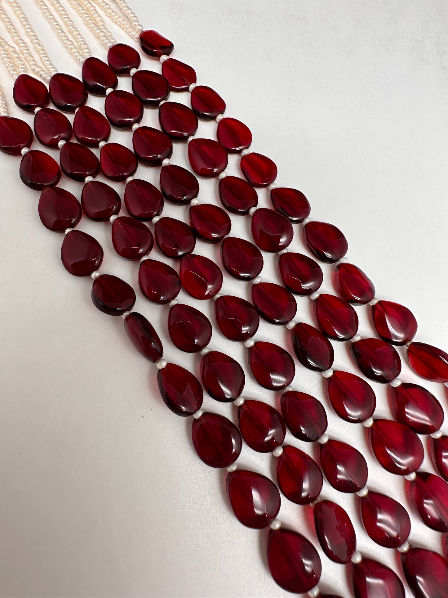 Victorian Moissanite Marron Red Beads Long Necklace