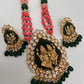 Nakshi Narasingh Avatar Kundan Carved Green Stone Pink Tulip Beads Necklace