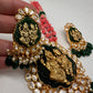 Nakshi Narasingh Avatar Kundan Carved Green Stone Pink Tulip Beads Necklace