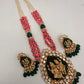 Nakshi Narasingh Avatar Kundan Carved Green Stone Pink Tulip Beads Necklace