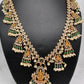 Goddess Lakshmi CZ Color Stone Rice Pearls Guttapusalu Necklace - Green