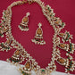 Goddess Lakshmi CZ Color Stone Rice Pearls Guttapusalu Necklace - Green