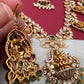 Goddess Lakshmi CZ Color Stone Rice Pearls Guttapusalu Necklace - Green