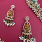 Goddess Lakshmi CZ Color Stone Rice Pearls Guttapusalu Necklace - Green