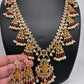 Goddess Lakshmi CZ Color Stone Rice Pearls Guttapusalu Necklace - Red