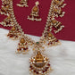Goddess Lakshmi CZ Color Stone Rice Pearls Guttapusalu Necklace - Red