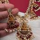 Goddess Lakshmi CZ Color Stone Rice Pearls Guttapusalu Necklace - Red