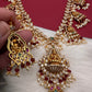 Goddess Lakshmi CZ Color Stone Rice Pearls Guttapusalu Necklace - Red