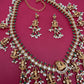 Dashavataram CZ Red Green Stone Rice Pearls Green Beads Guttapusalu Necklace