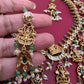 Dashavataram CZ Red Green Stone Rice Pearls Green Beads Guttapusalu Necklace