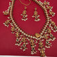Dashavataram CZ Red Green Stone Rice Pearls Green Beads Guttapusalu Necklace