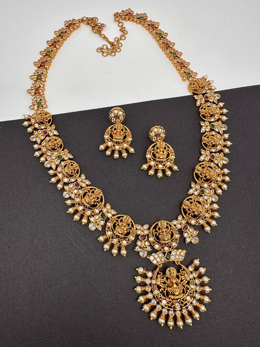 Goddess Lakshmi AD Red Green Stone Necklace