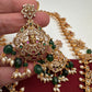 Lord Balaji AD Green Beads Rice Pearls Guttapusalu Necklace