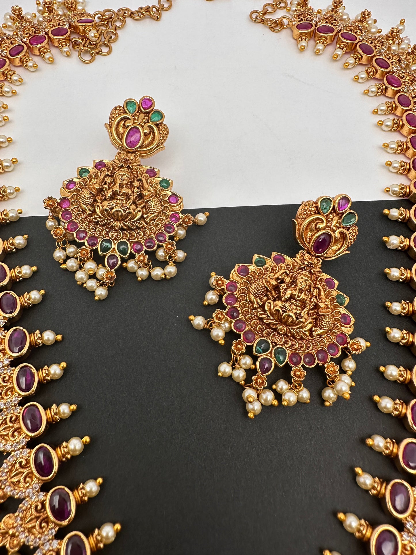 Goddess Lakshmi AD Red Kemp Red Beads Guttapusalu Necklace