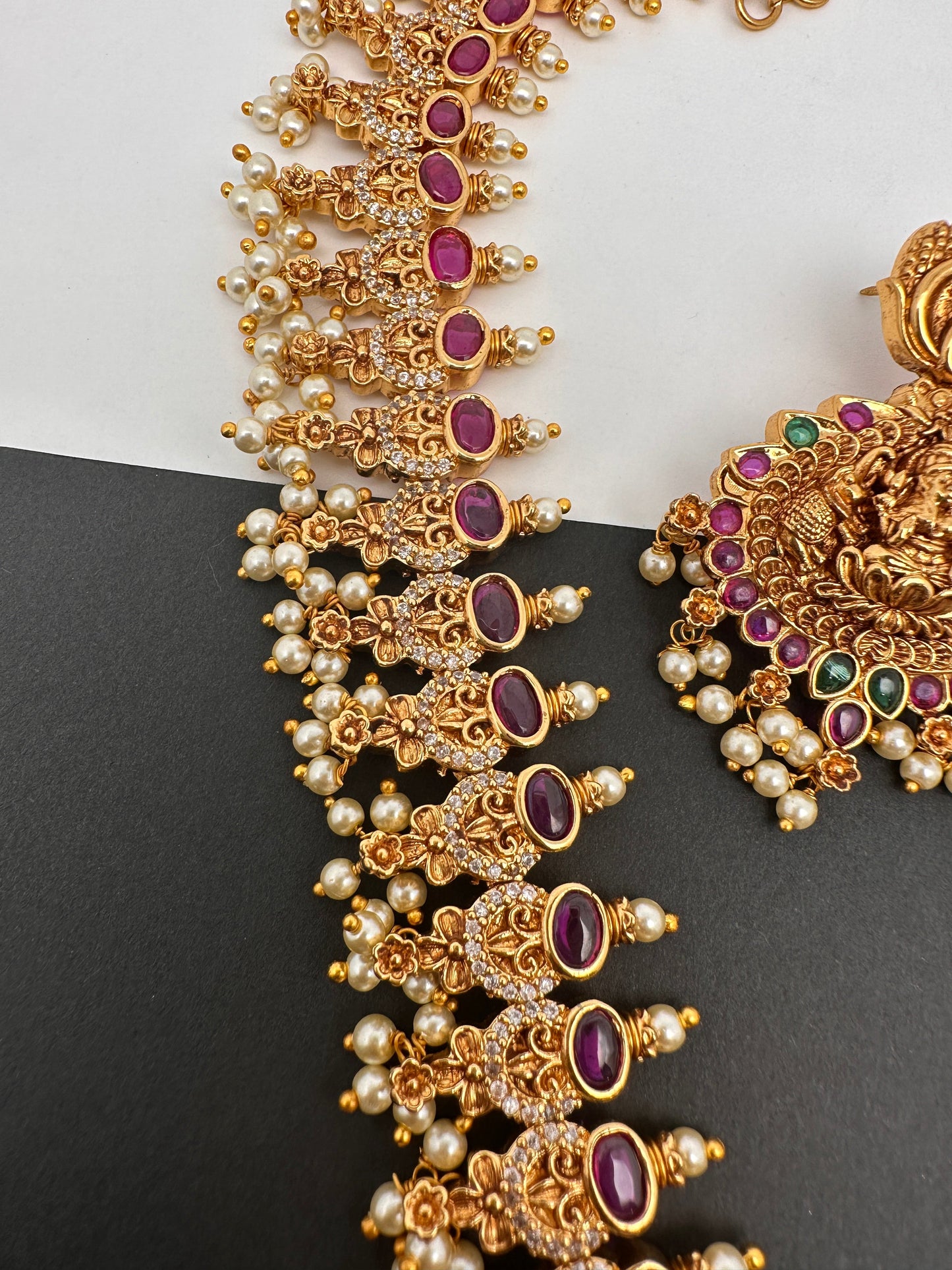 Goddess Lakshmi AD Red Kemp Red Beads Guttapusalu Necklace