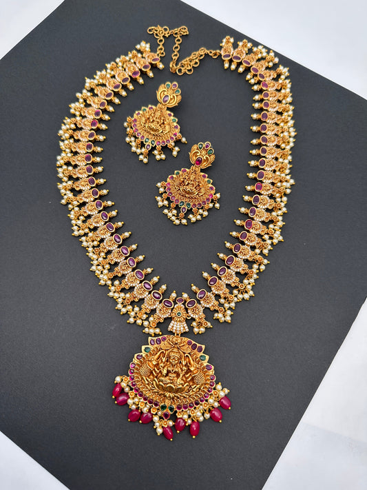 Goddess Lakshmi AD Red Kemp Red Beads Guttapusalu Necklace