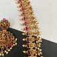 Goddess Lakshmi AD Red Kemp Green Beads Guttapusalu Necklace