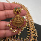 Goddess Lakshmi AD Red Kemp Green Beads Guttapusalu Necklace
