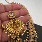 Goddess Lakshmi AD Red Kemp Green Beads Guttapusalu Necklace