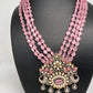 Kundan AD Victorian Peacock Pendent Color Beads Long Necklace - Pink