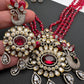 Kundan AD Victorian Peacock Pendent Color Beads Long Necklace - Red