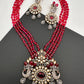 Kundan AD Victorian Peacock Pendent Color Beads Long Necklace - Red