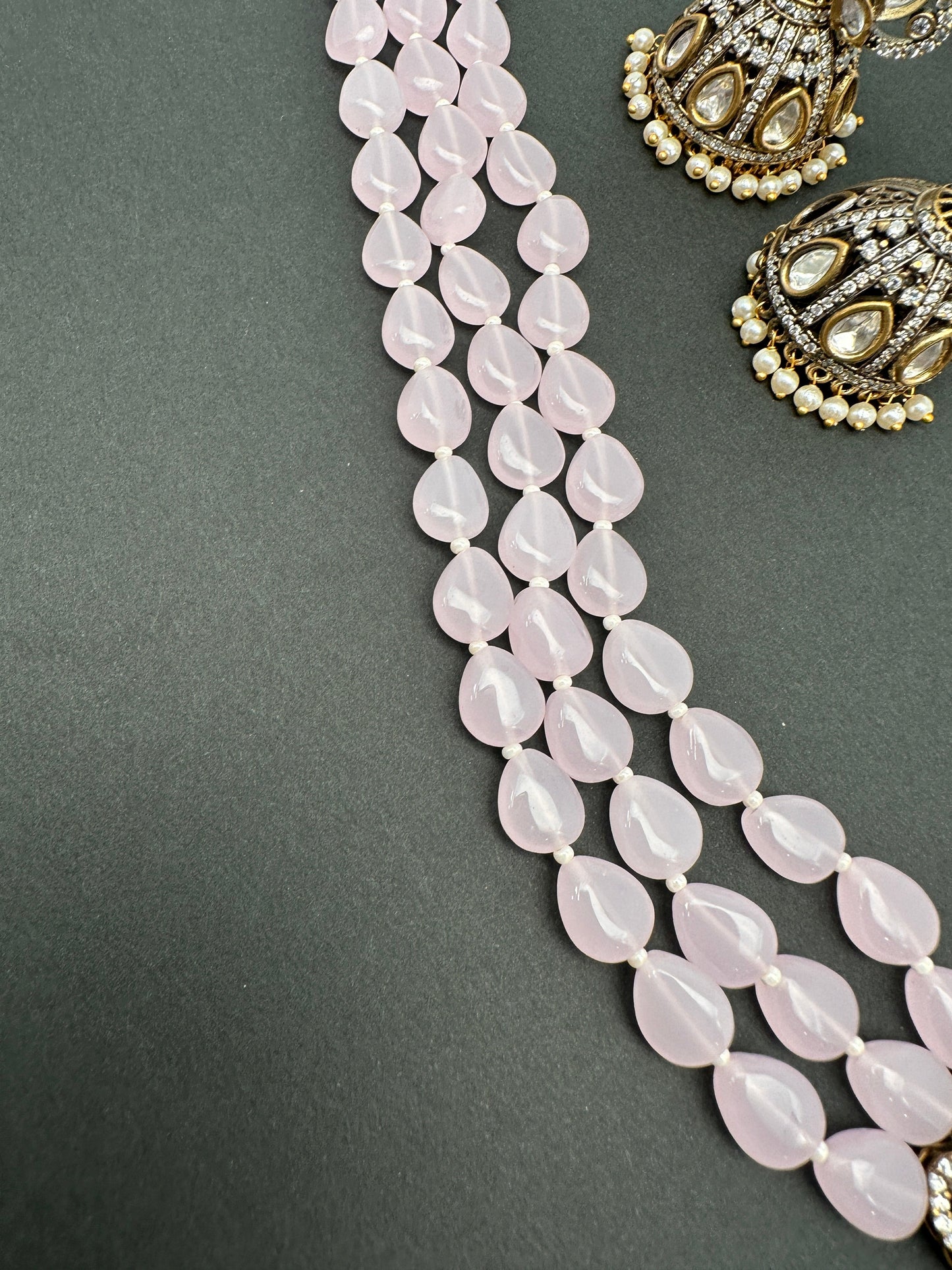 Kundan Moissanite AD Pink Beads Necklace