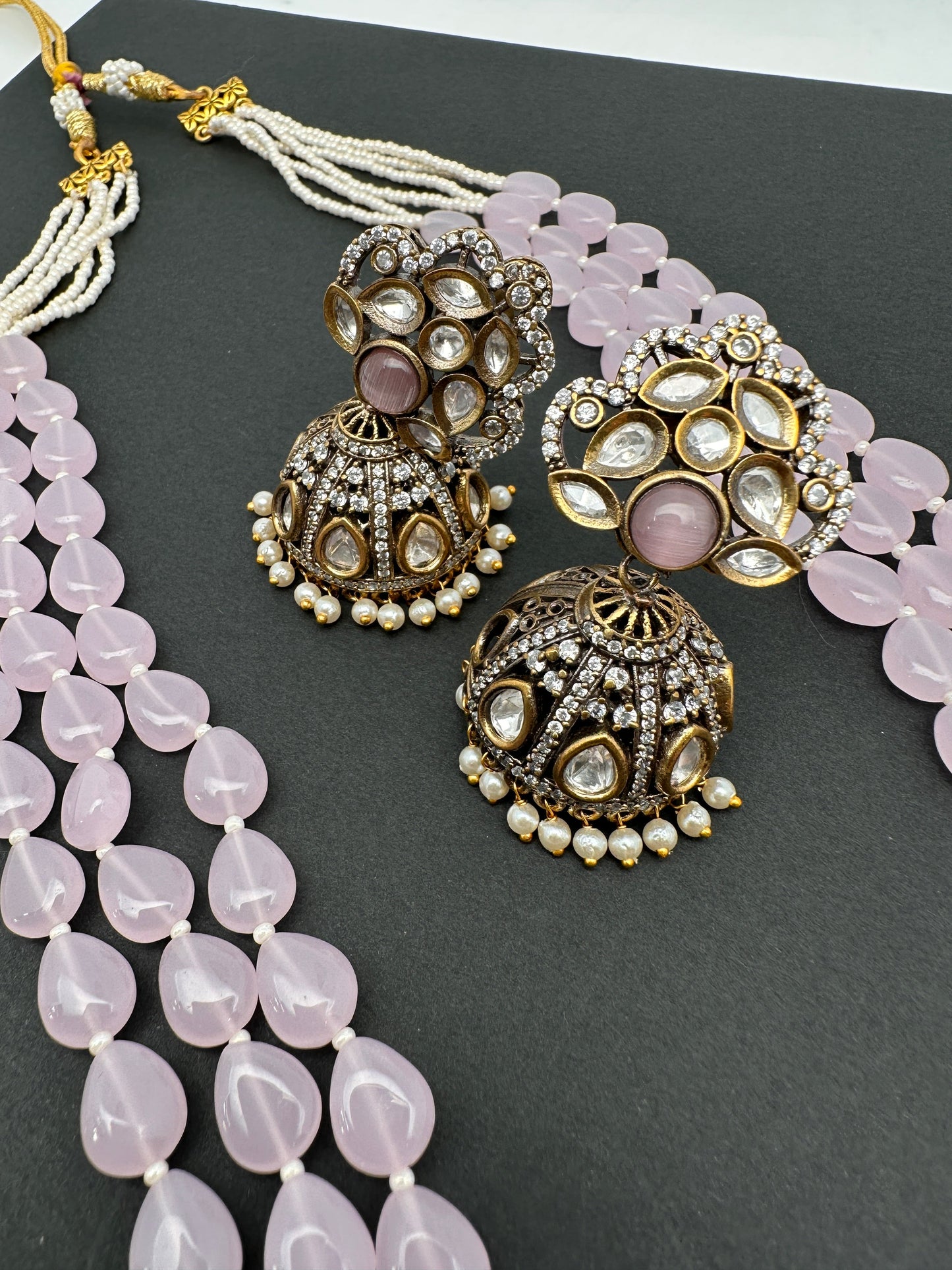 Kundan Moissanite AD Pink Beads Necklace