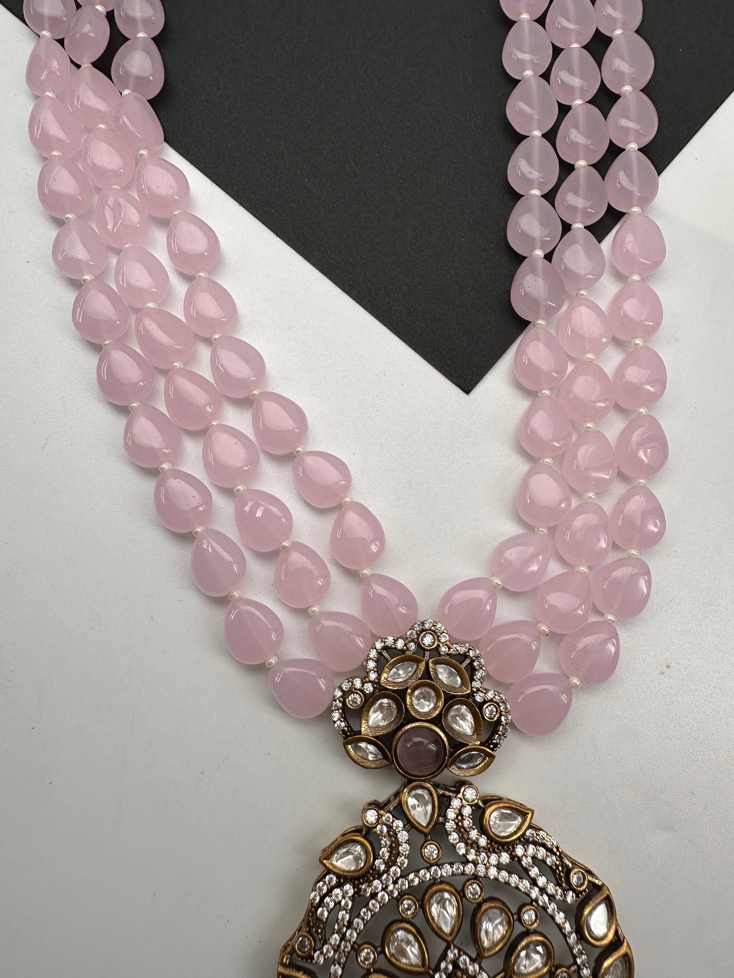 Kundan Moissanite AD Pink Beads Necklace