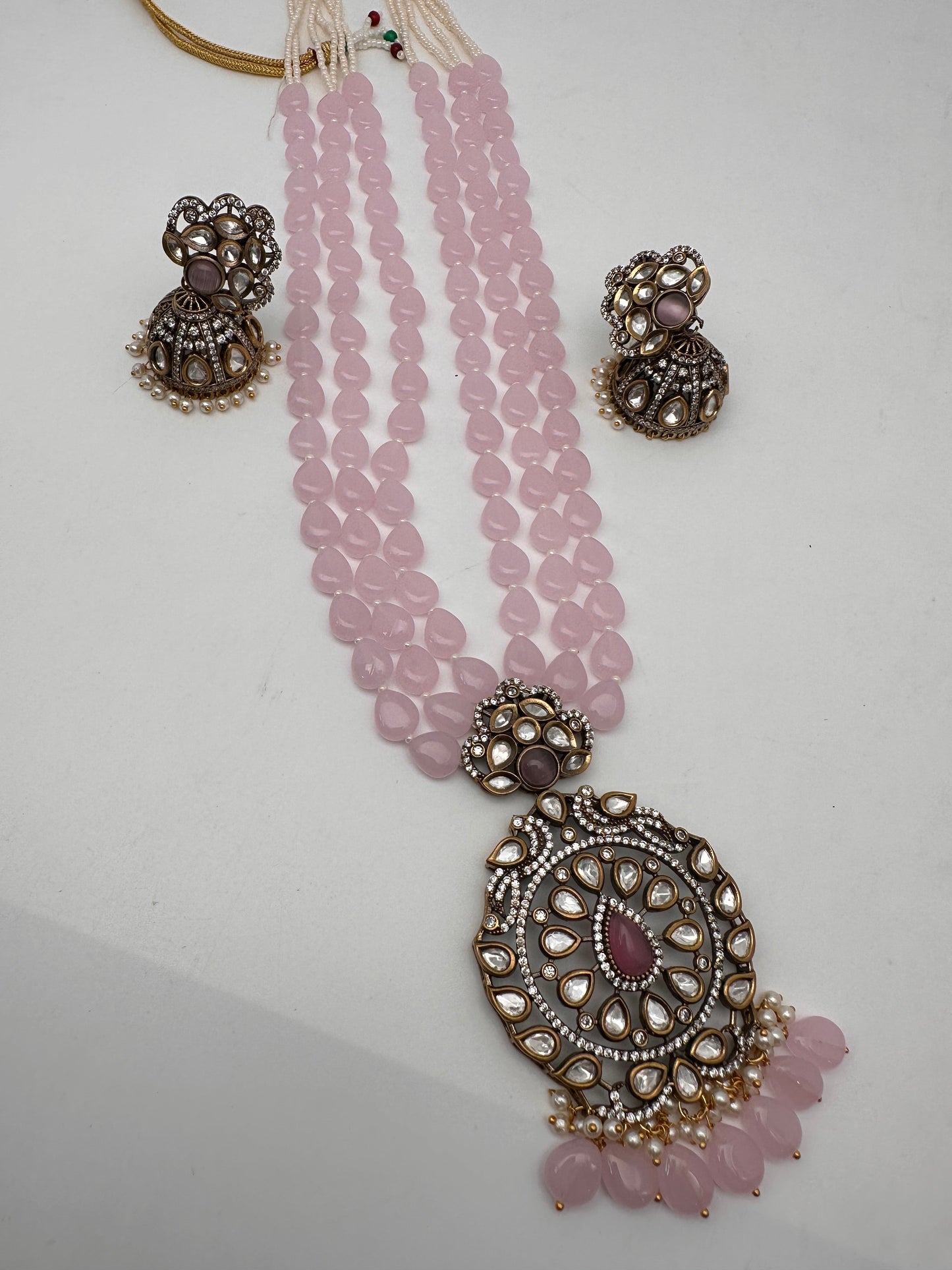 Kundan Moissanite AD Pink Beads Necklace