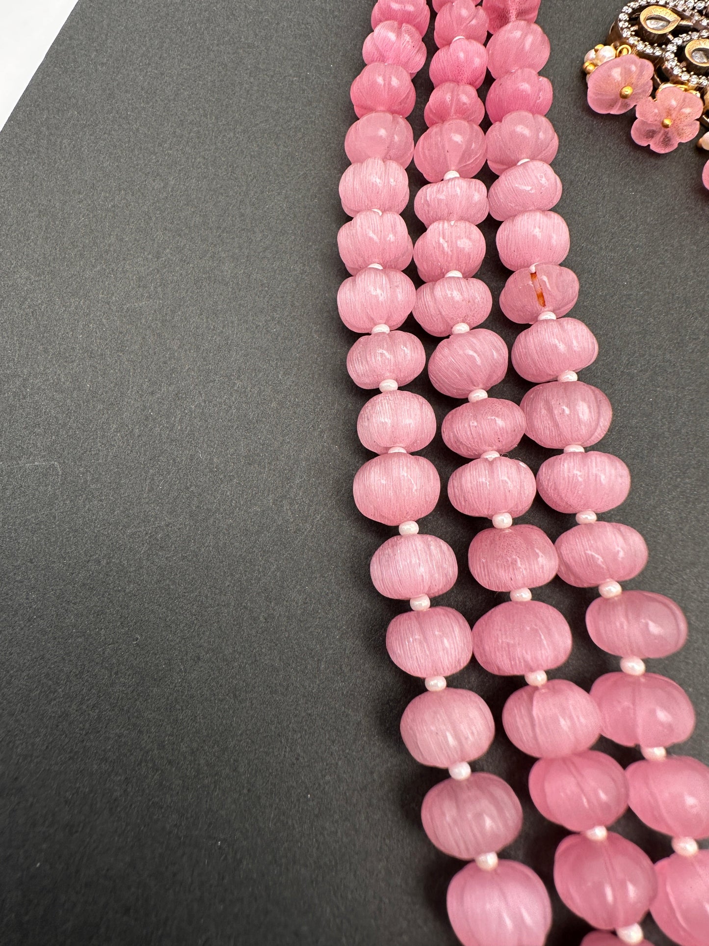 Kundan Moissanite AD Pink Beads Necklace