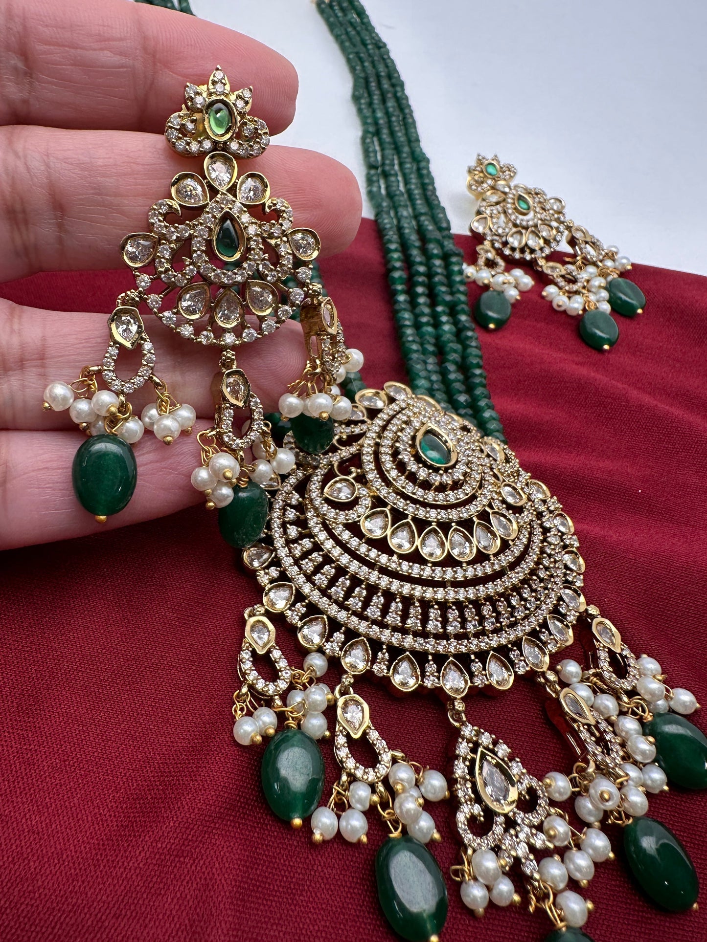Victorian Mehendi Polish Green Onyx Beads Necklace