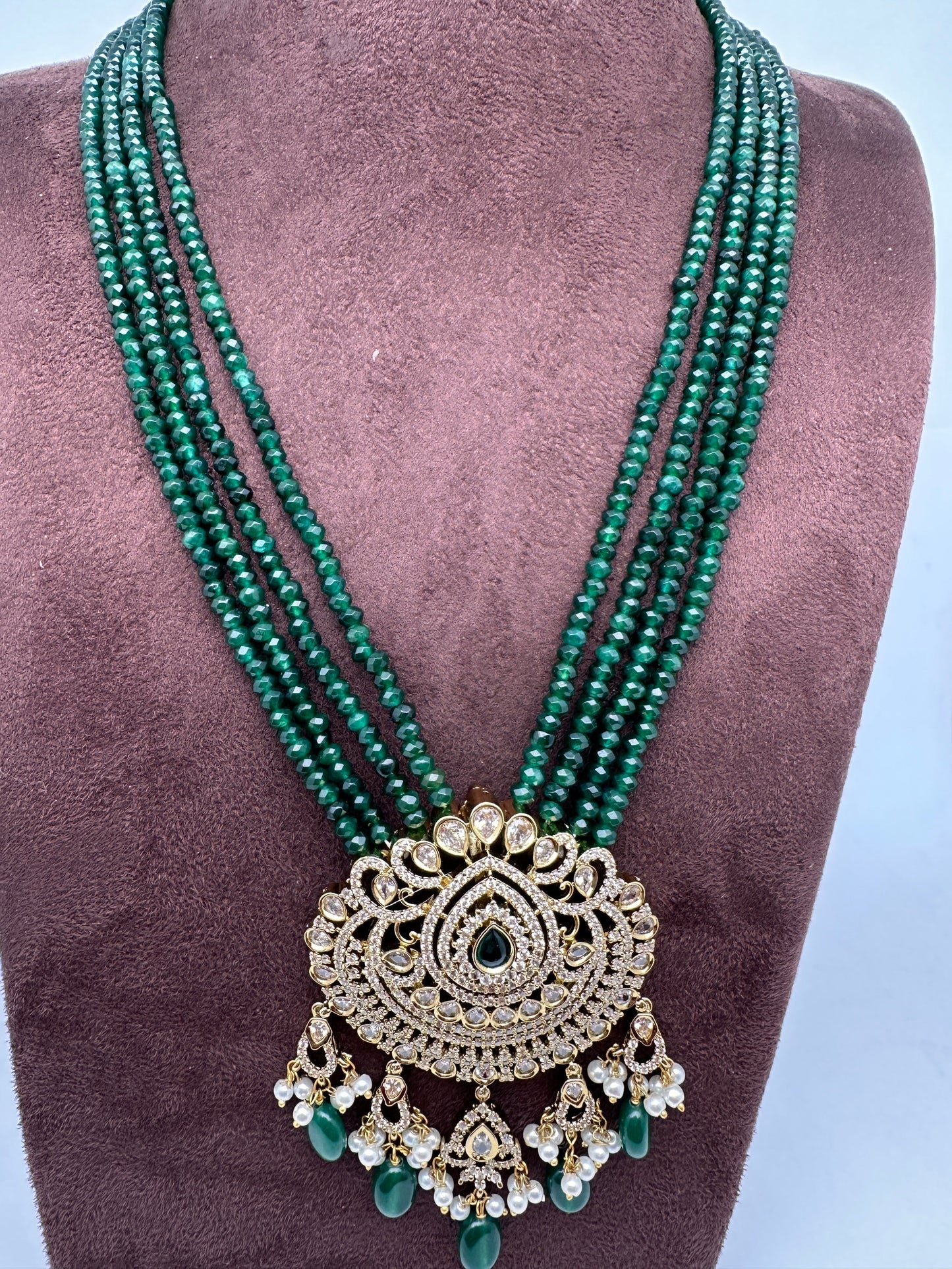 Victorian Mehendi Polish Green Onyx Beads Necklace