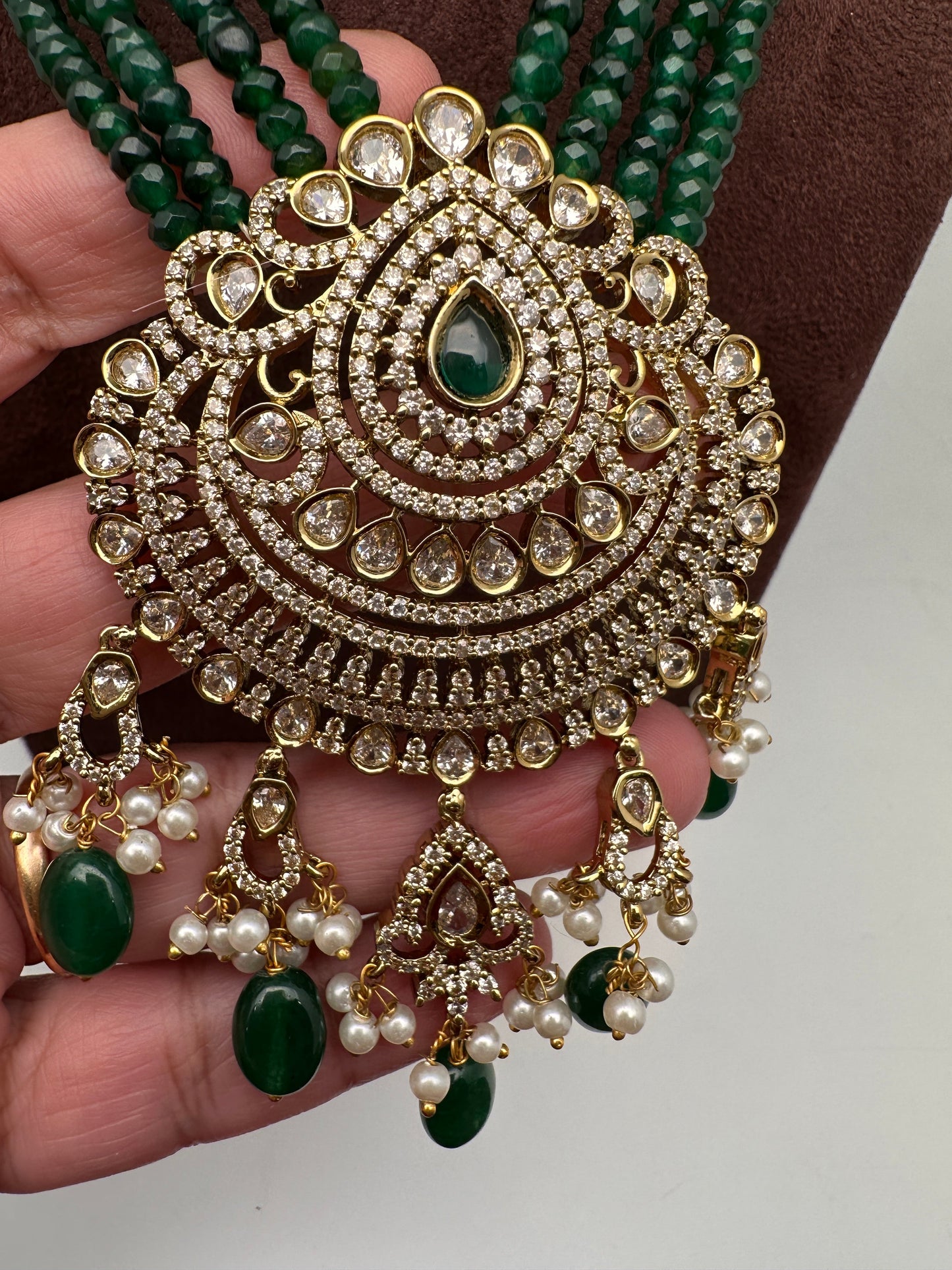 Victorian Mehendi Polish Green Onyx Beads Necklace