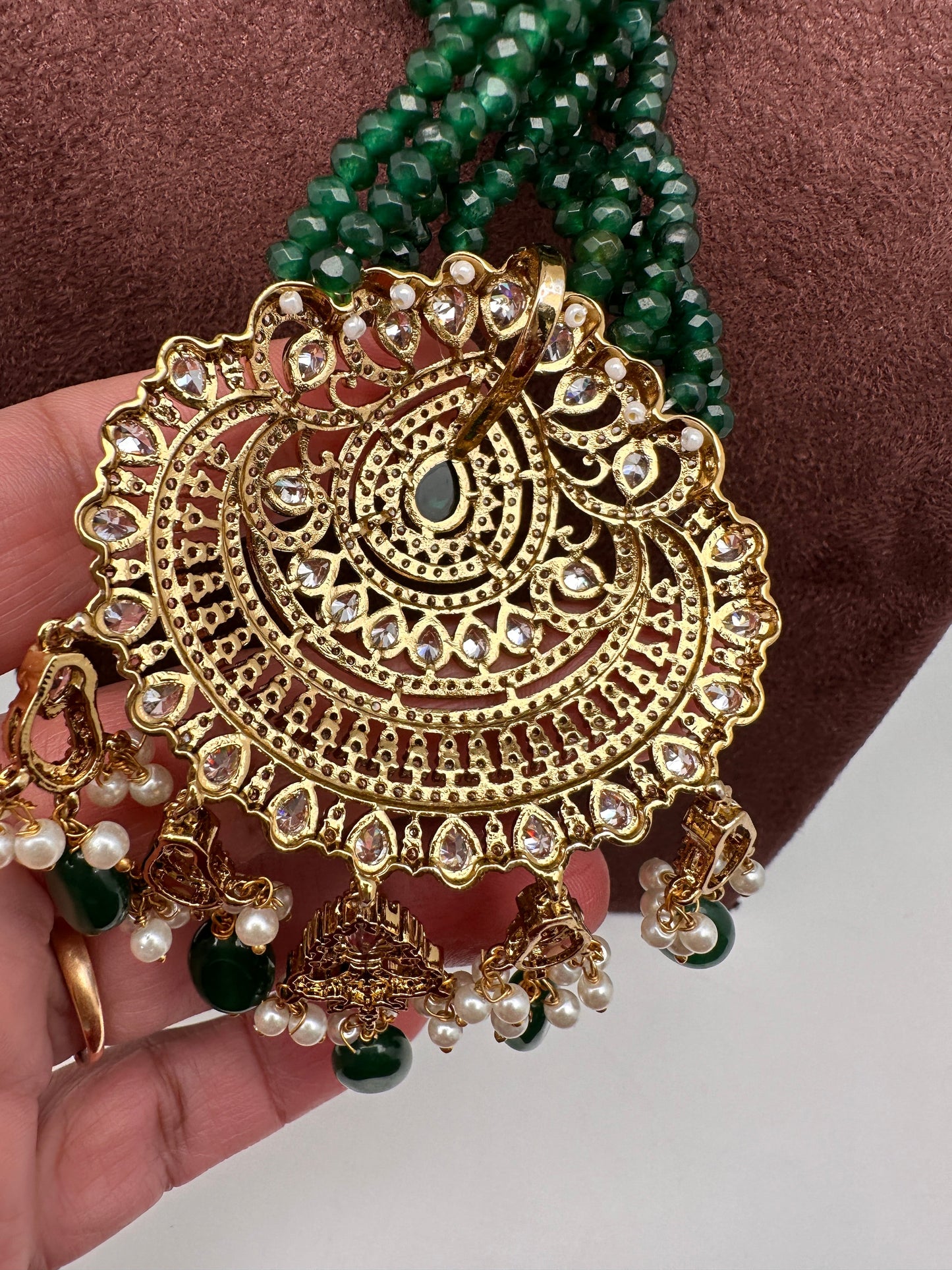 Victorian Mehendi Polish Green Onyx Beads Necklace