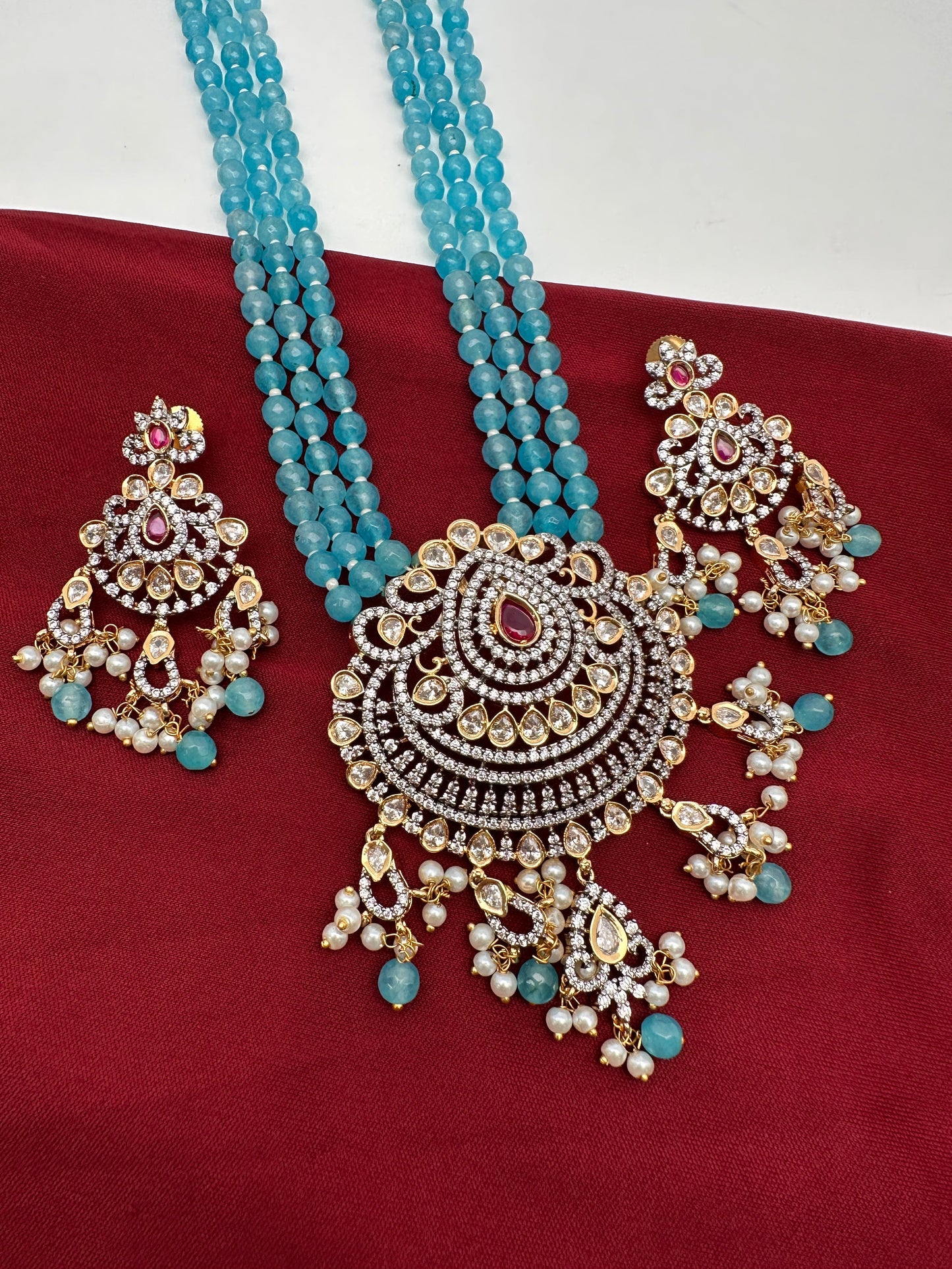Victorian Mehendi Polish Aqua Blue Beads Necklace