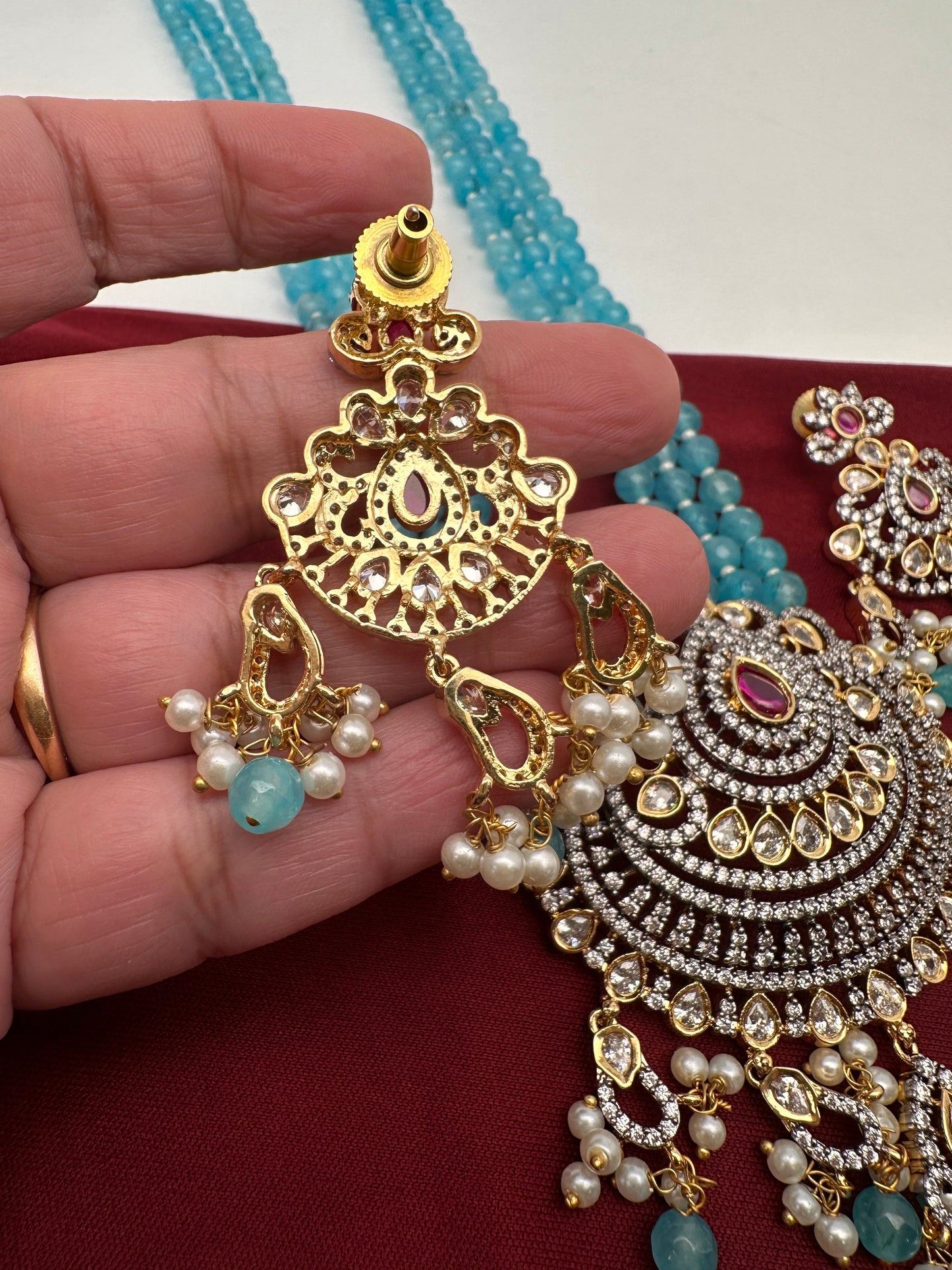 Victorian Mehendi Polish Aqua Blue Beads Necklace