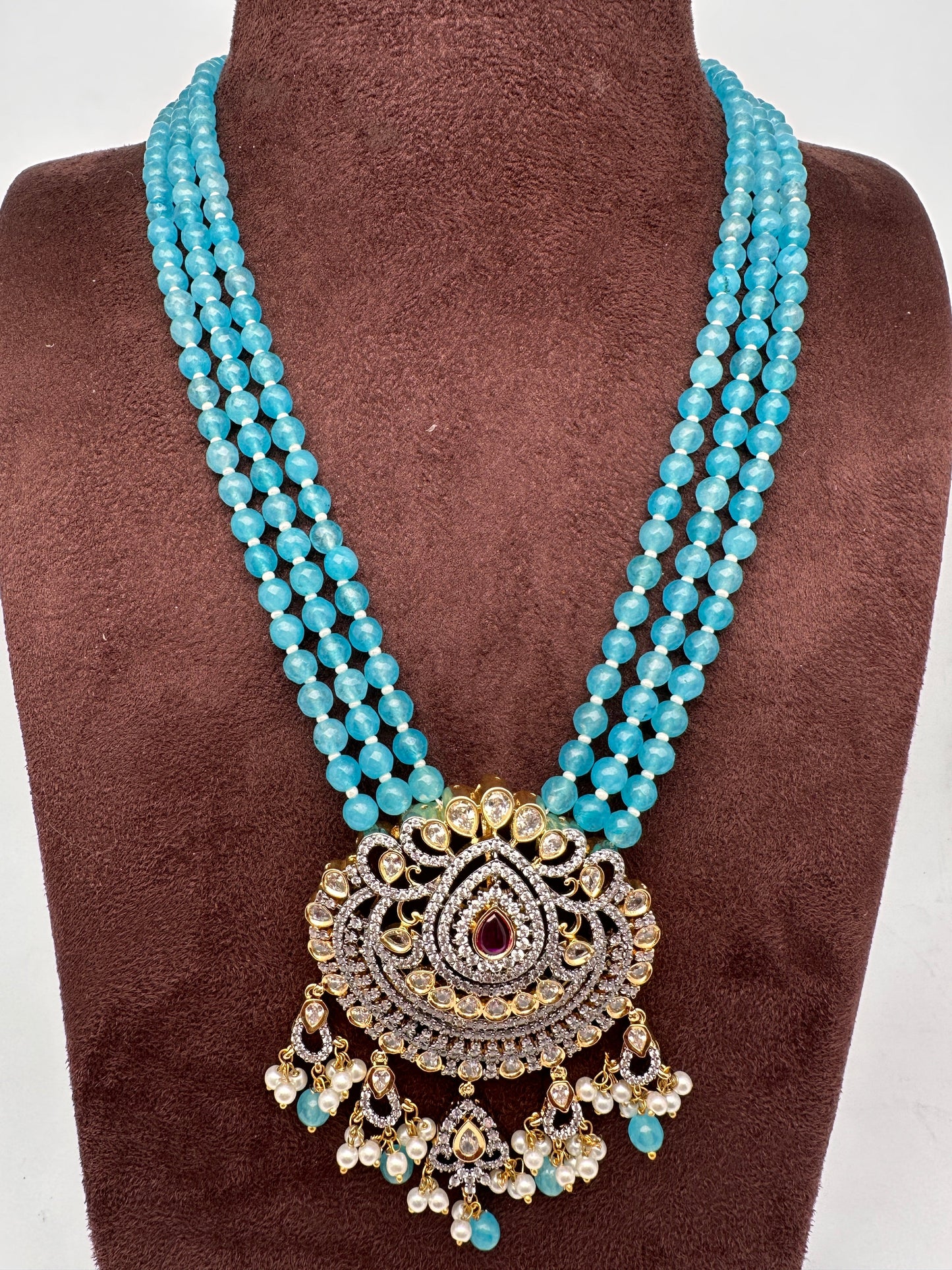 Victorian Mehendi Polish Aqua Blue Beads Necklace