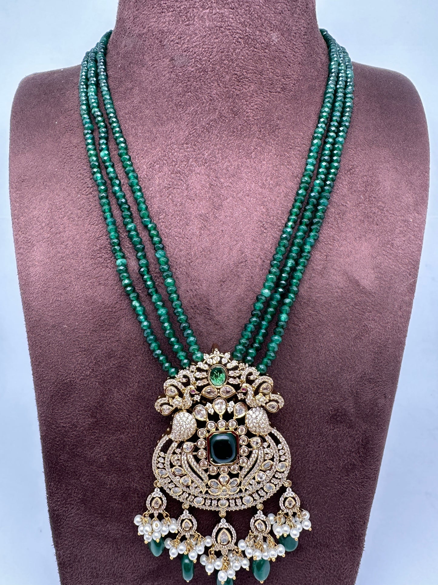 Victorian Mehendi Polish Green Onyx Beads Necklace