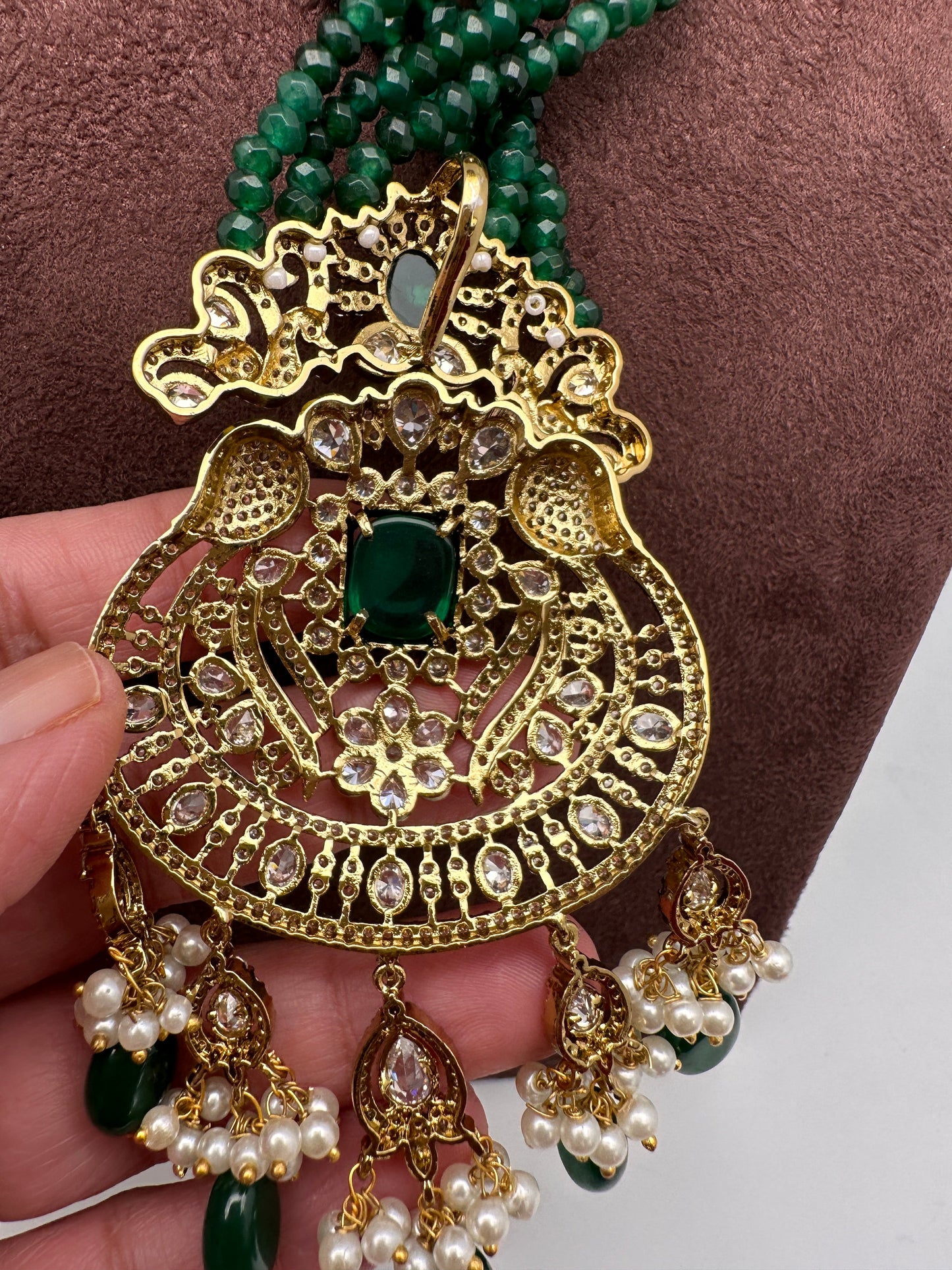 Victorian Mehendi Polish Green Onyx Beads Necklace