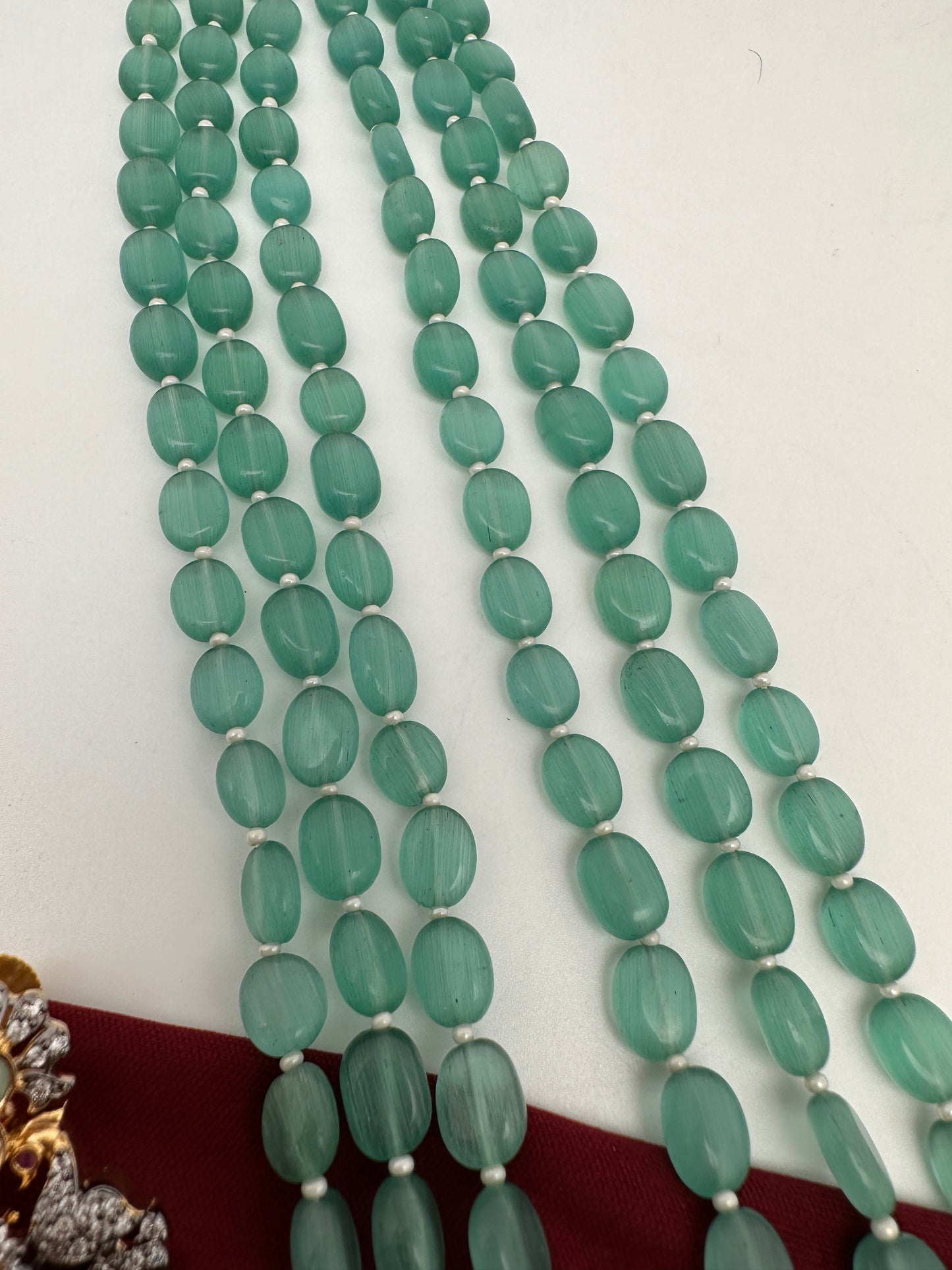 AD Mint Green Beads Peacock Pattern Necklace