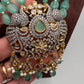 AD Mint Green Beads Peacock Pattern Necklace