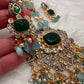 AD Aqua Blue Beads Green Stone Necklace