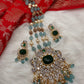 AD Aqua Blue Beads Green Stone Necklace