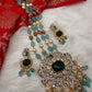 AD Aqua Blue Beads Green Stone Necklace