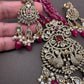 Peacock Design Victorian Pendent Pink Beads Necklace