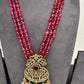 Peacock Design Victorian Pendent Pink Beads Necklace
